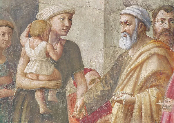 Detail of St Peter and the woman and child, from St. Peter and St. Paul Distributing Alms, c