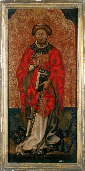 St. Philip stepping on a demon, painting on wood from the 15th century