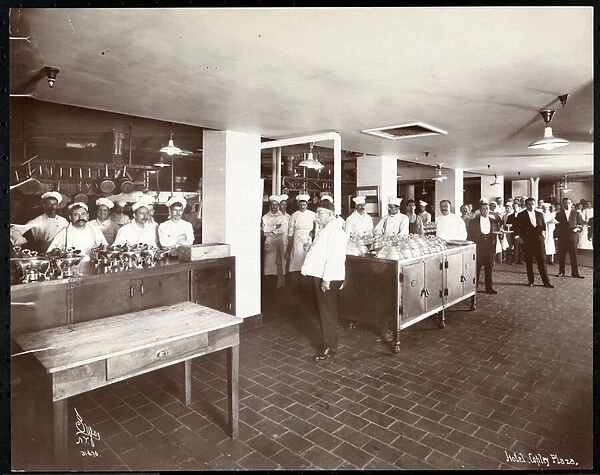 Staff in the kitchen at the Copley Plaza hotel, Boston, 1912 or 1913