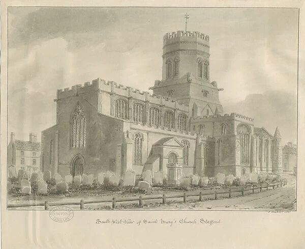 Stafford - St. Marys Church: sepia drawing, 1841 (drawing)