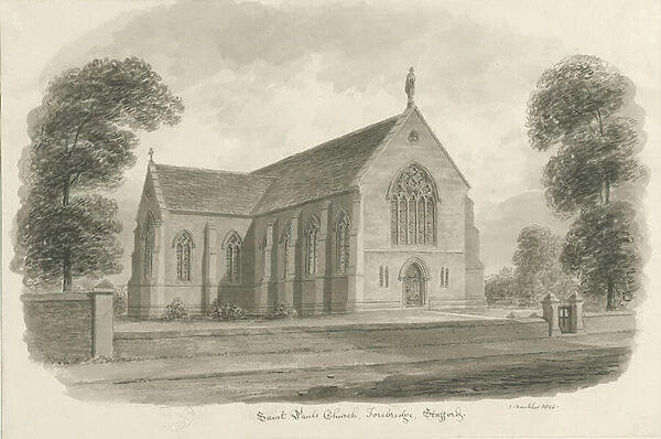 Stafford - St. Pauls Church, Forebridge: sepia wash drawing, 1844 (drawing)