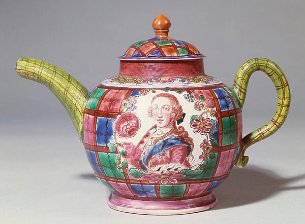 A Staffordshire saltglaze tartan-ground royalist teapot