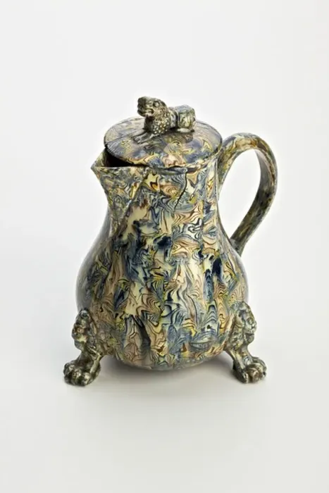 Framed Print : Staffordshire solid agateware effect jug, c. 1760-70 (lead-glazed earthenware)