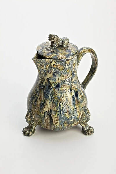 Staffordshire solid agateware effect jug, c. 1760-70 (lead-glazed earthenware)