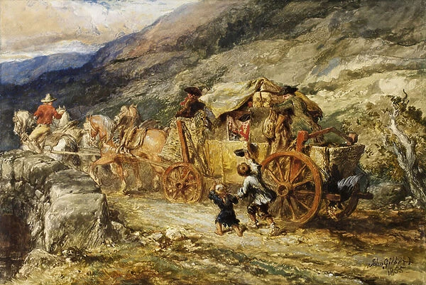 Stage Coach of the Last Century, 1855 (w  /  c & gouache on paper)