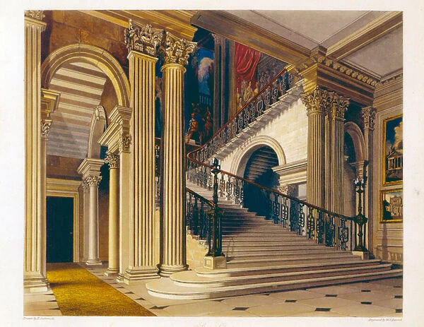 Stair Case, Buckingham House, from The History of the Royal Residences