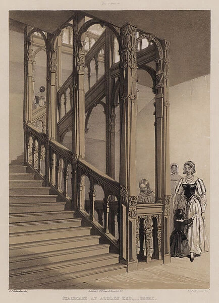 Staircase at Audley End, Essex (colour litho)