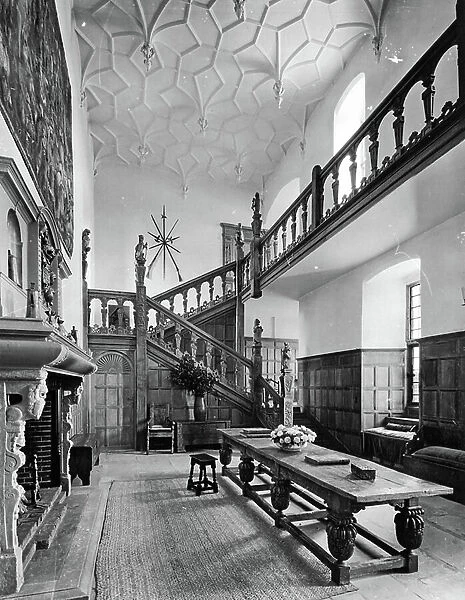 The staircase, Herstmonceaux Castle, East Sussex, from The English Country House (b / w photo)