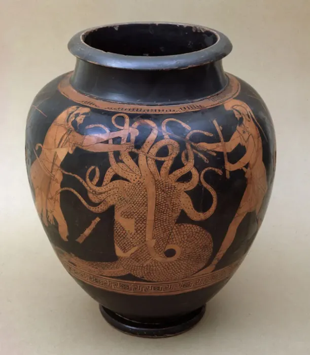 Framed Print : Stamnos representing Heracles and the Hydra of Lerna, 480-460 BC (ceramic)