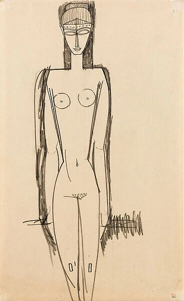 Standing Nude; Nu debout, c. 1910-1911 (black crayon on paper)