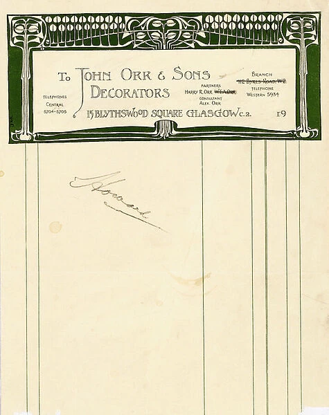 Stationery design for John Orr & Sons, Glasgow, c. 1894-1898 (printed paper)