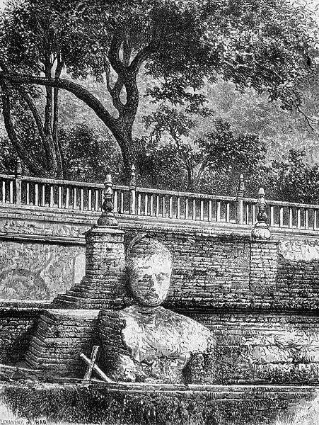 Statue of Buddha in the Enclosure of the Sacred Tree (engraving)