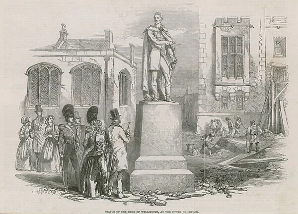 Statue of the Duke of Wellington at the Tower of London (engraving)