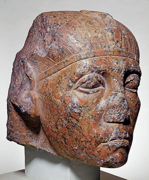Statue. Fragment of a granite statue of Senusret III. Head of King, with Nemes Headdress, Senwosret III, Twelfth Dynasty, Middle Kingdom