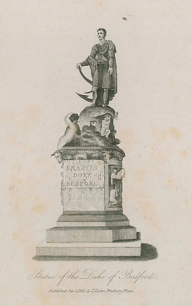 Statue of Frances, Duke of Bedford, in Russell Square, London (engraving)