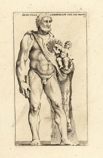 Statue of Hercules with his child Telephos. 1779 (engraving)