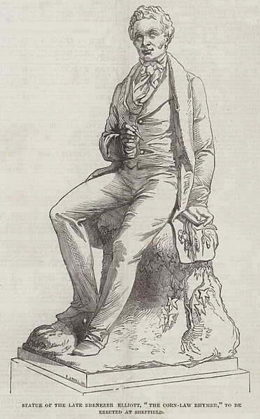Statue of the late Ebenezer Elliott, 'The Corn-Law Rhymer, 'to be erected at Sheffield (engraving)