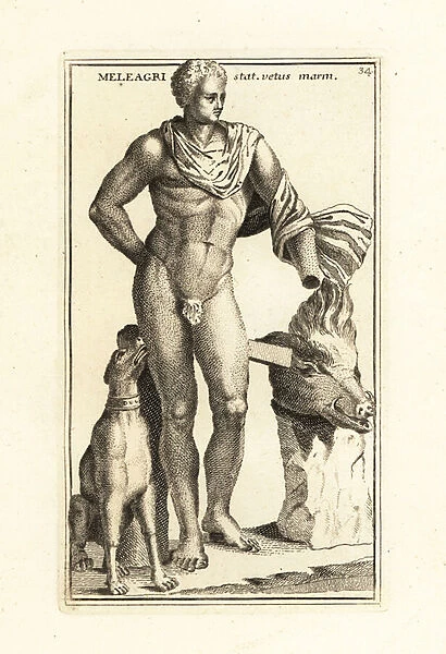 Statue of Meleager, mythical hero of Aetolia. 1779 (engraving)