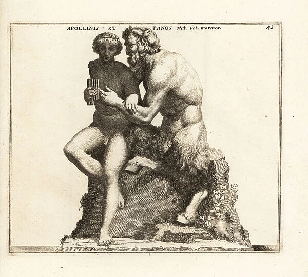 Statue of Roman god Pan and the shepherd Daphnis. 1779 (engraving)