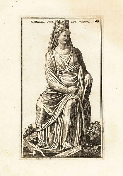 Statue of Roman goddess Magna Mater with mural crown. 1779 (engraving)