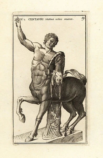 Statue of a young centaur Nessus with pedum and animal pelt. 1779 (engraving)