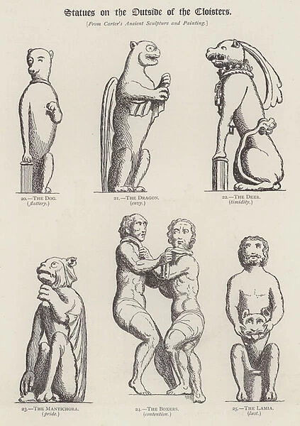 Statues on the outside of the Cloisters (engraving)