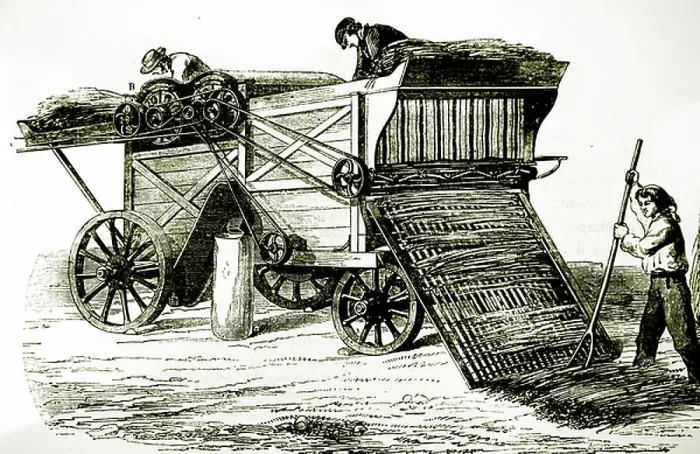 Framed Print : A steam-driven threshing machine