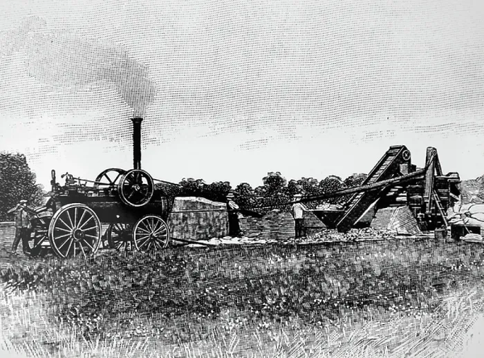 Framed Print : A steam-driven threshing machine