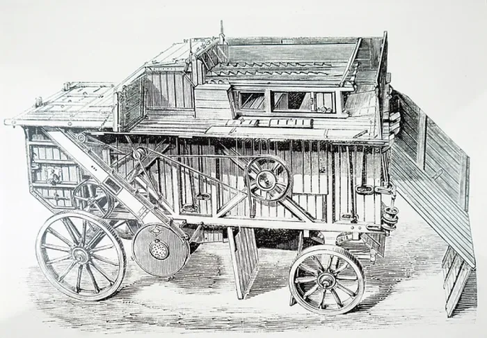 Framed Print : A steam-driven threshing machine
