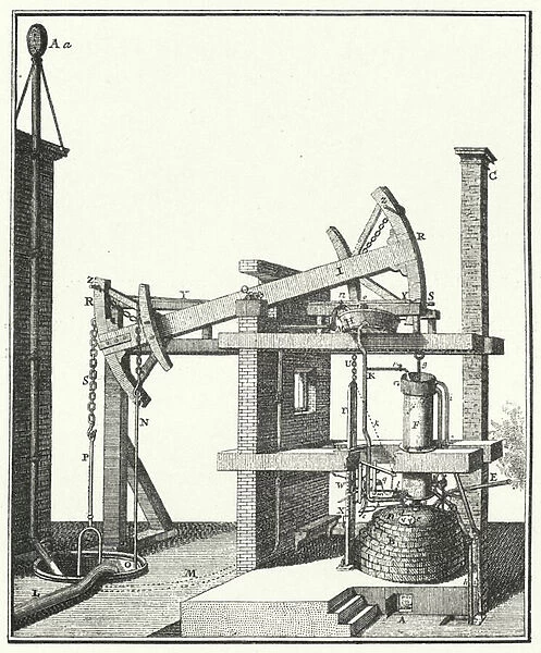 Steam engine in Vienna, 1727 (engraving)