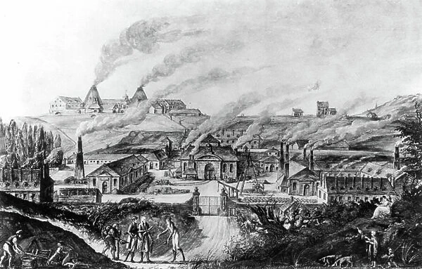 Steel factory in Le Creusot (France) in 1806, engraving