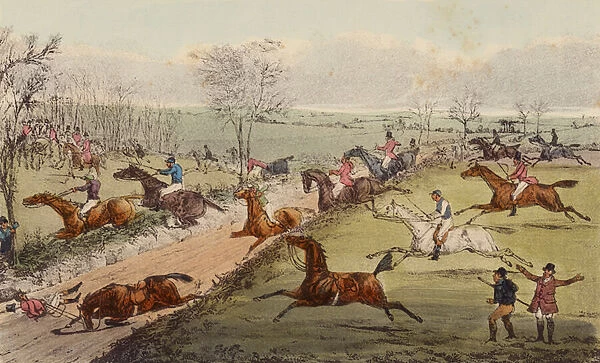 A Steeple-Chase, The Sunken Road (colour litho)