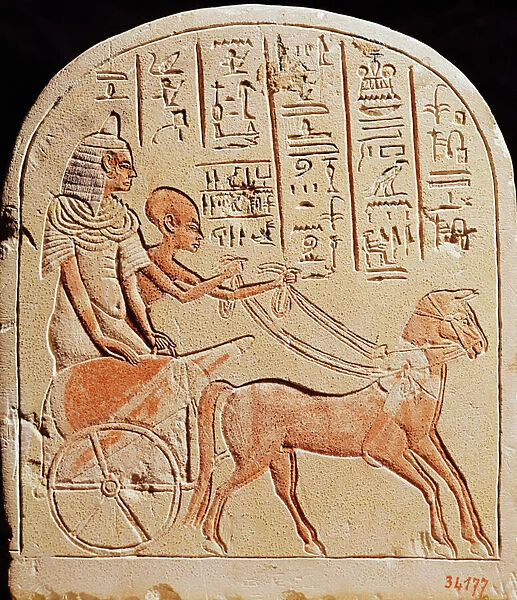 Stela depicting a scribe driving a chariot, from Tell El-Amarna, New Kingdom, c