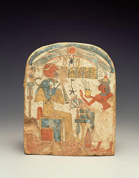Stelae depicting the deceased before Horus, from Luxor, New Kingdom (painted wood)