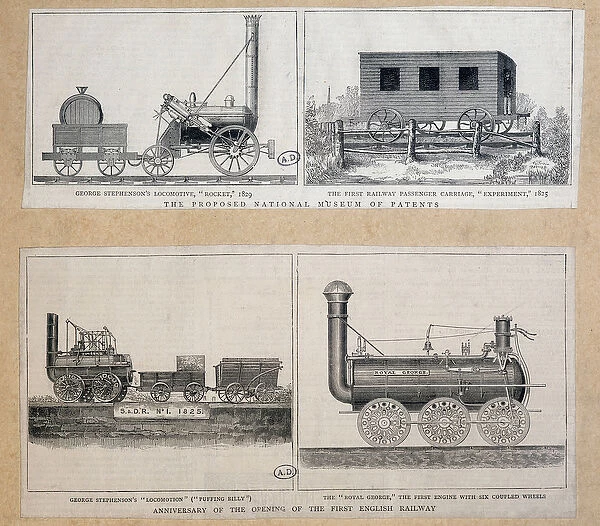 Stephensons 'Rocket'Locomotive, 1829, The First Wagon, 1825