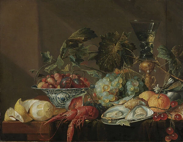 Still-Life with Crayfish, Oysters, and Fruit, late 1600s or early 1700s (oil on canvas)