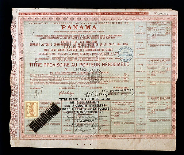 Stock exchange of the 'Universal Company of the Panama Interoceanic Canal'