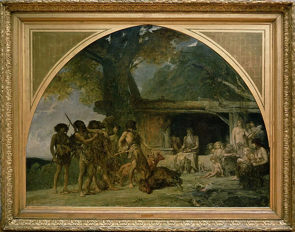 The Stone Age, returning from a bear hunting, 1882 (oil on canvas)