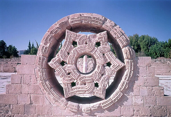 Stone knot, possibly a central feature of a gable end of the court in which it is displayed, from the Early Islamic palace attributed to caliph Walid II (reigned 743-4) probably 740s (photo)