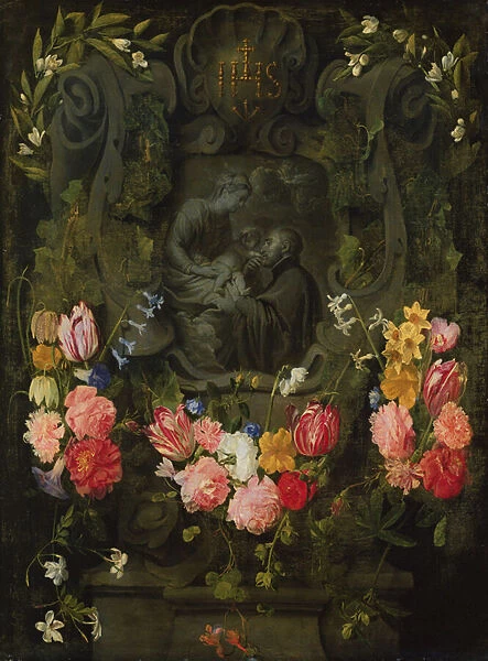 Stone Relief in Flowers (oil on canvas)