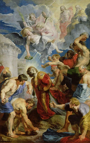 The Stoning of St. Stephen, from the Triptych of St. Stephen (oil on panel)