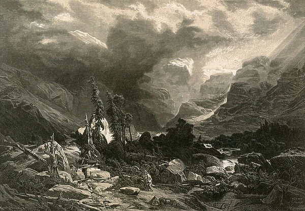 Storm in the Haslithal, Bernese Oberland (engraving)