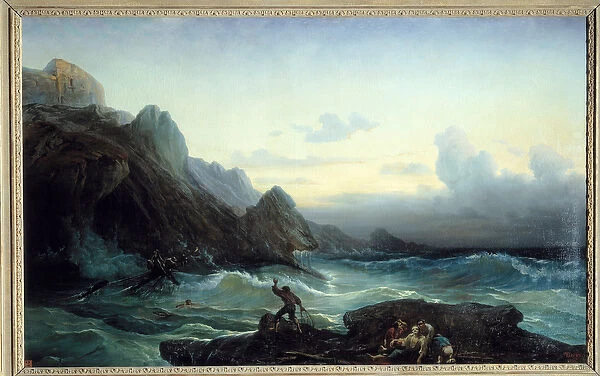 After the storm. Painting by Francois Pierre Barry (1813-1905), 1849. Oil on canvas
