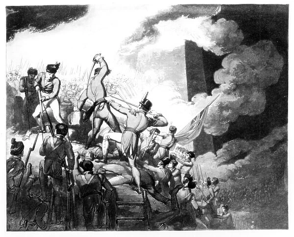 The Storming of Badajoz, 6th April 1812 (engraving) (b&w photo)