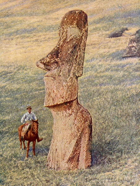 Strange features of a still standing Easter Island image (colour photo)