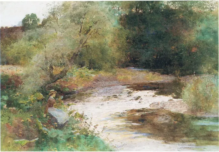 Framed Print : By the stream (colour litho) Framed Print : By the stream (colour litho)