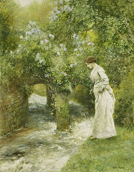 The Mill Stream in Spring, (watercolour heightened with white)