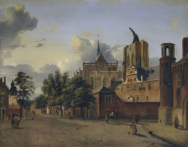 A street in Cologne with the unfinished cathedral in the centre, 1684 (oil on panel)
