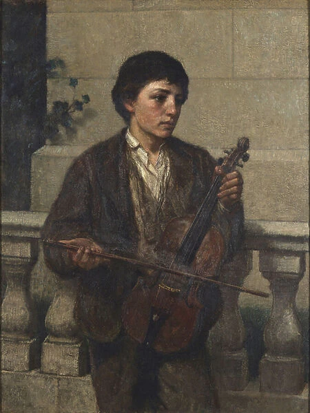 Street Musician 1800 (Oil on canvas, mounted to Masonite)