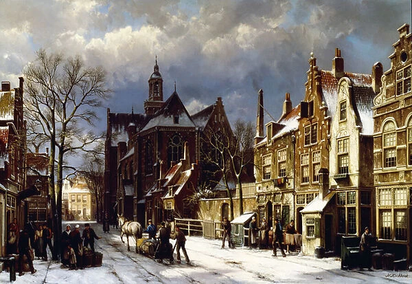 A Street Scene, Amsterdam (oil on canvas)